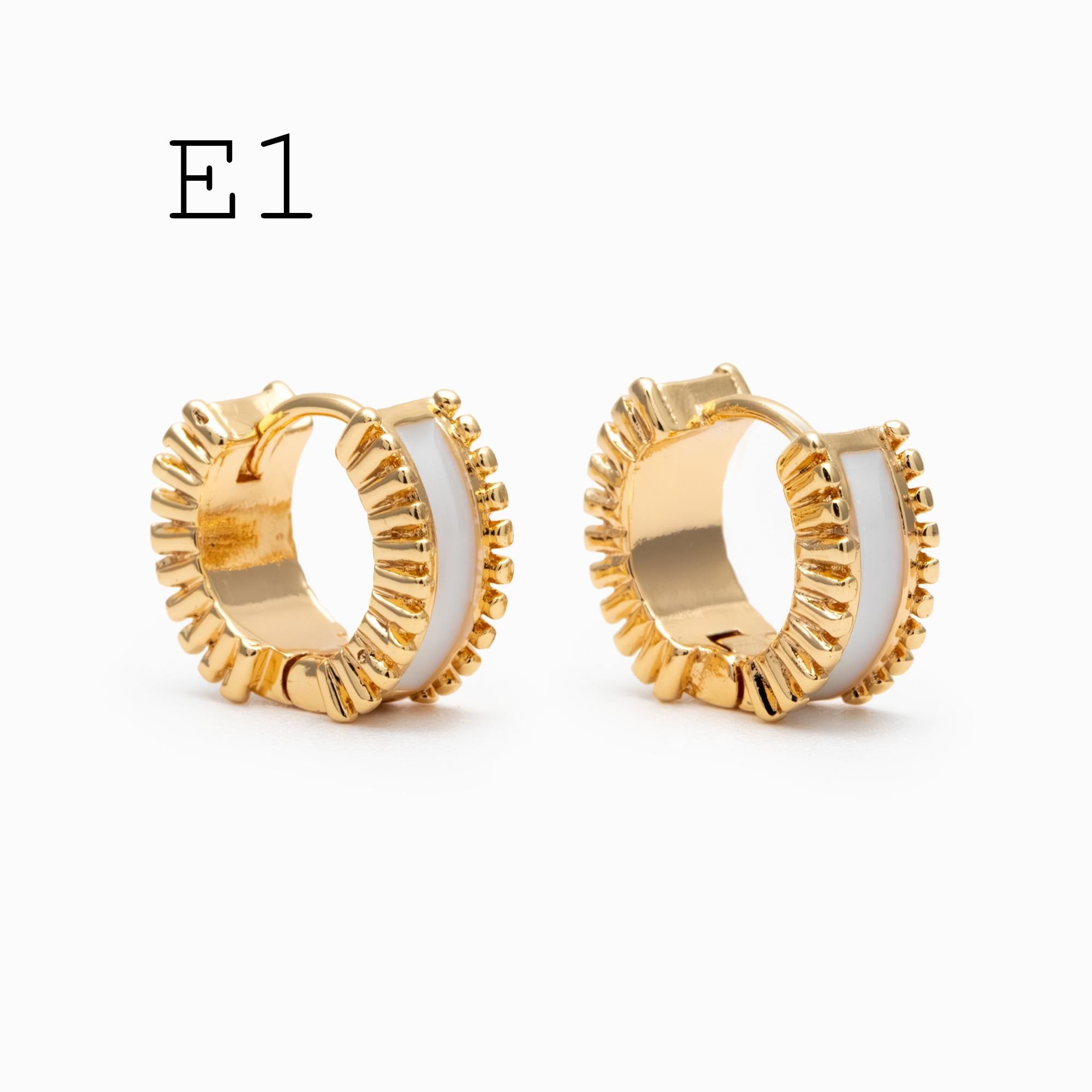 4pcs Enamel Hoop Earrings, 18K Gold plated Brass, Minimalist Circle Huggies (GB-3717)